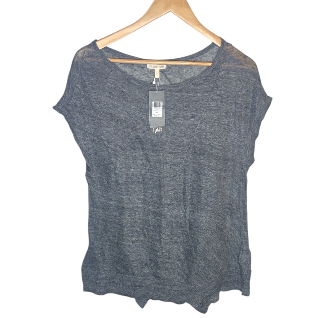 Eileen Fisher Moon Scoop Neck Cap Sleeve Linen Sweater Tunic